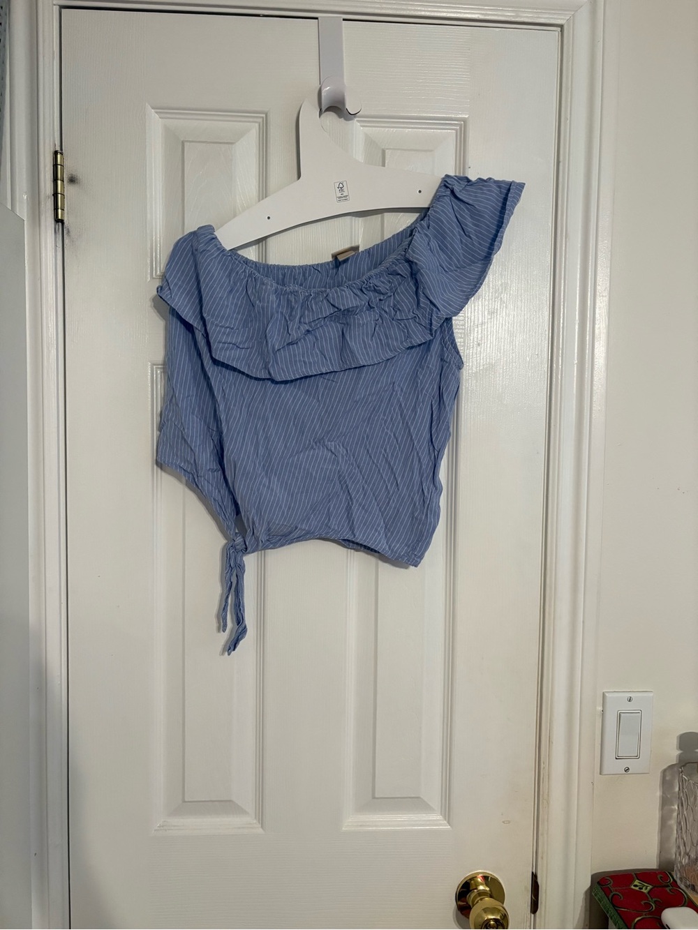 Mossimo Supply Co. Light Blue Pinstripe One-Shoulder Ruffle Crop Top